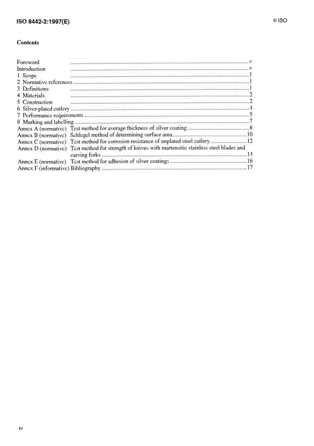 ISO 8442-2:1997 ISO 8442-2:1997 - Materials and articles in contact with foodstuffs -- Cutlery and table holloware - Page 4 preview