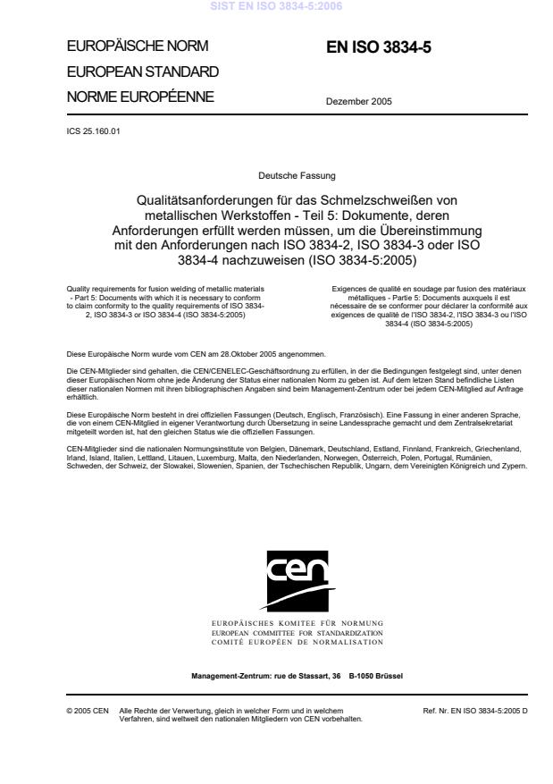 SIST EN ISO 3834-5:2006 (DE) - ICS ni popravljen na naslovnici