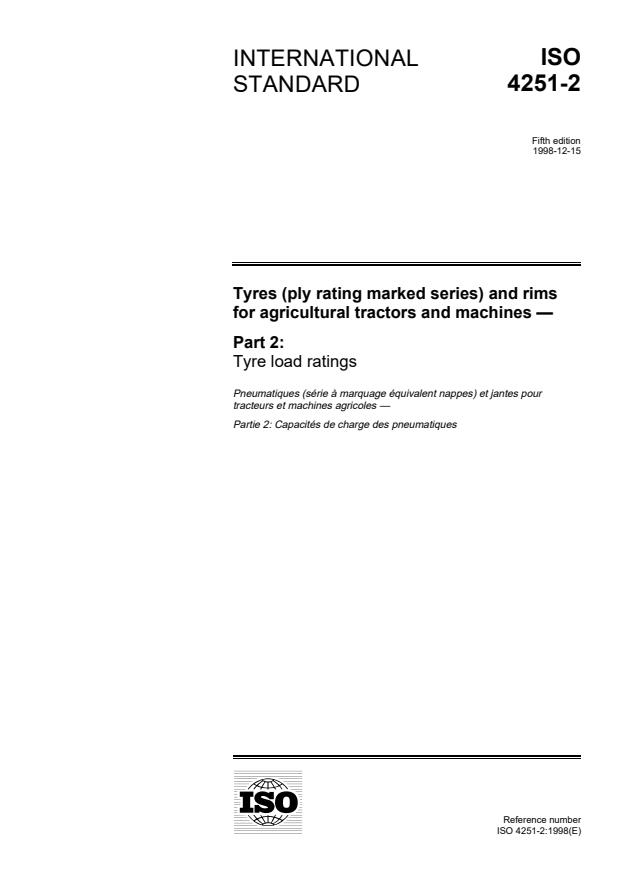 ISO 4251-2:1998 - Tyres (ply rating marked series) and rims for agricultural tractors and machines