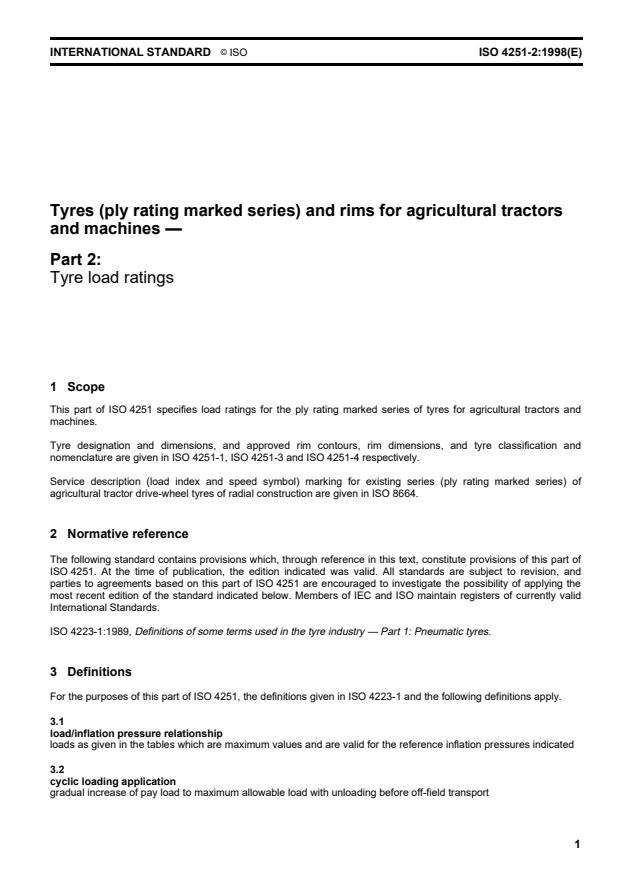 ISO 4251-2:1998 - Tyres (ply rating marked series) and rims for agricultural tractors and machines