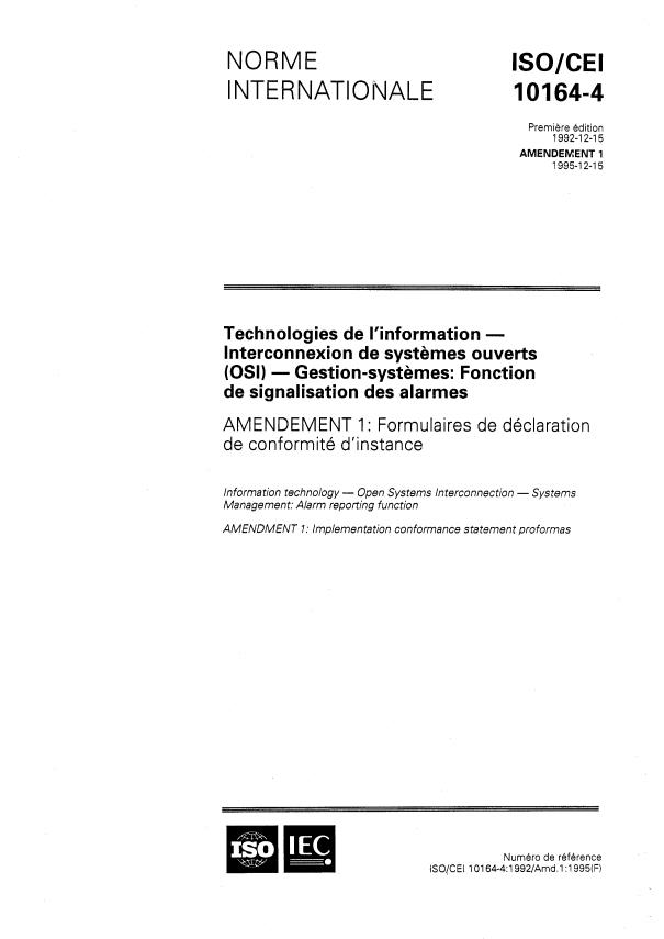 ISO/IEC 10164-4:1992/Amd 1:1995 - Formulaires de déclaration de conformité d'instance