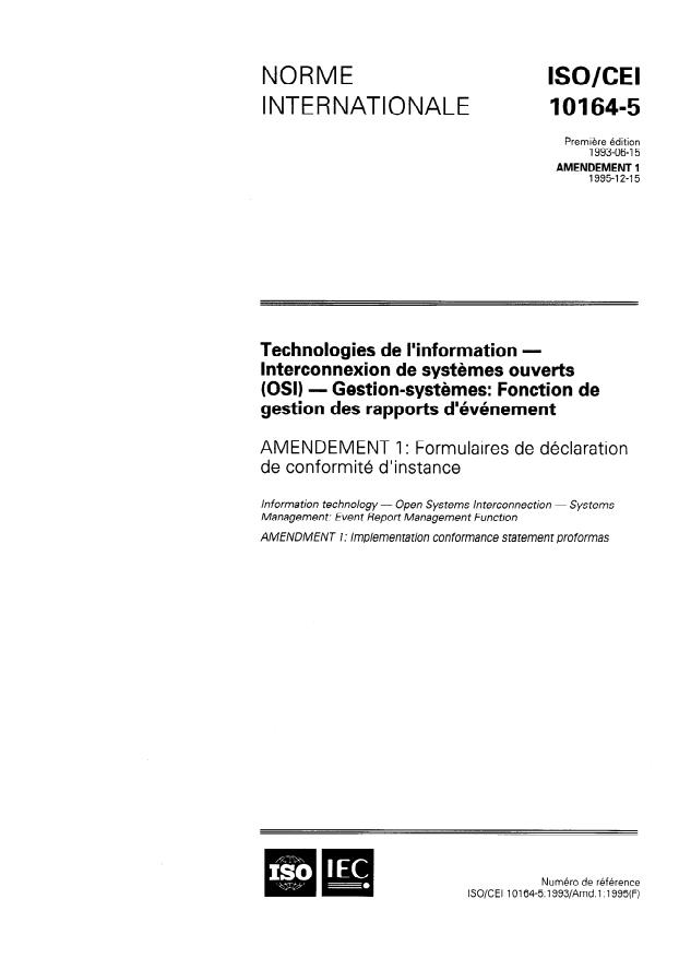 ISO/IEC 10164-5:1993/Amd 1:1995 - Formulaires de déclaration de conformité d'instance