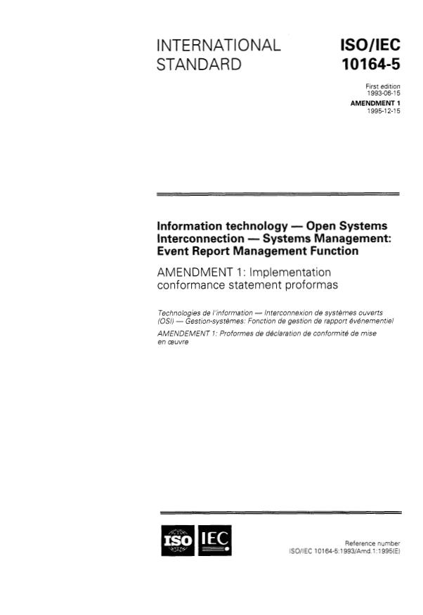 ISO/IEC 10164-5:1993/Amd 1:1995 - Implementation conformance statement proformas
