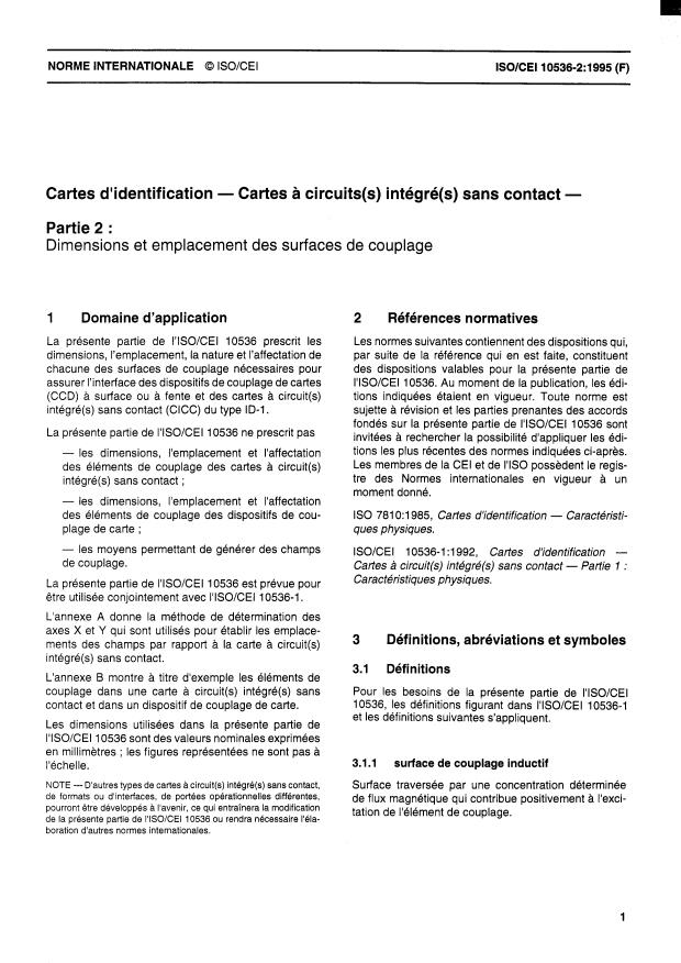 ISO/IEC 10536-2:1995 - Cartes d'identification -- Cartes a circuit(s) intégré(s) sans contact