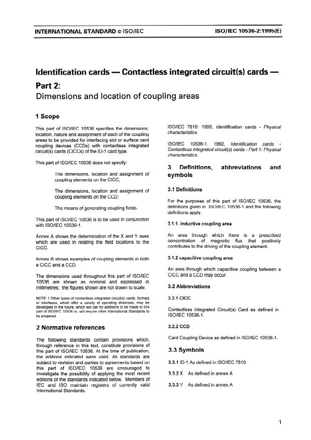 ISO/IEC 10536-2:1995 - Identification cards -- Contactless integrated circuit(s) cards