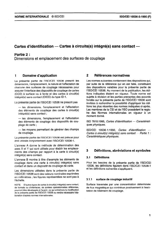 ISO/IEC 10536-2:1995 - Cartes d'identification -- Cartes a circuit(s) intégré(s) sans contact