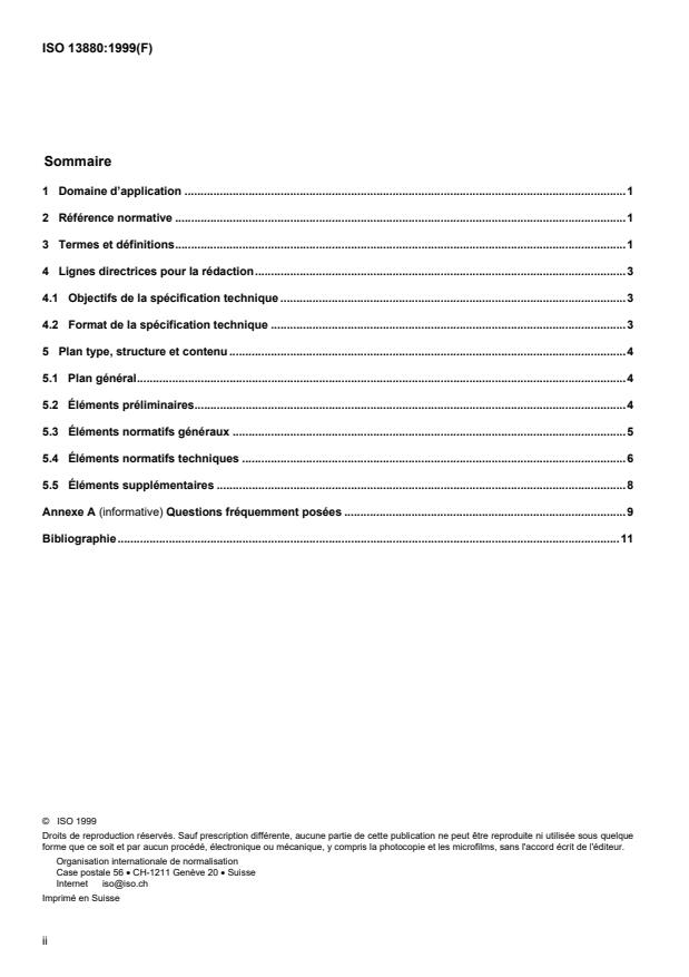 ISO 13880:1999 ISO 13880:1999 - Industries du pétrole et du gaz naturel -- Rédaction et contenu d'une spécification technique - Page 2 preview