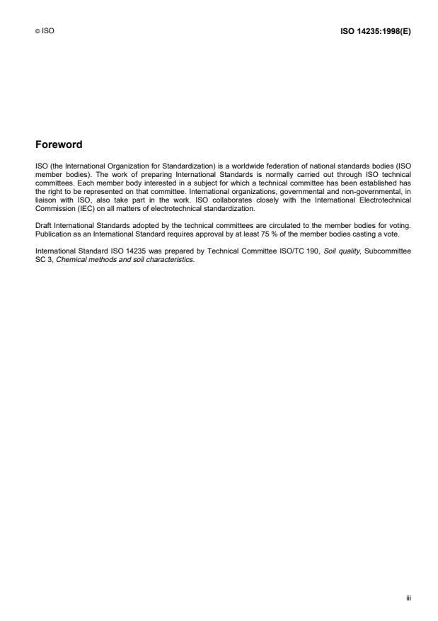 ISO 14235:1998 - Soil quality -- Determination of organic carbon by sulfochromic oxidation