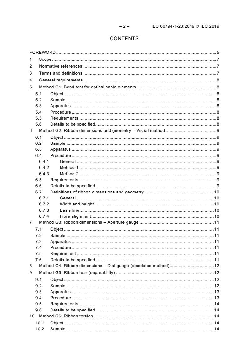 IEC 60794-1-23:2019 IEC 60794-1-23:2019 - Optical fibre cables - Part 1-23: Generic specification - Basic optical cable test procedures - Cable element test methods - Page 4 preview
