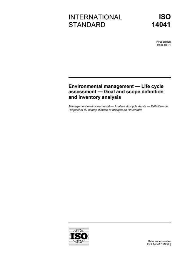 ISO 14041:1998 - Environmental management -- Life cycle assessment -- Goal and scope definition and inventory analysis