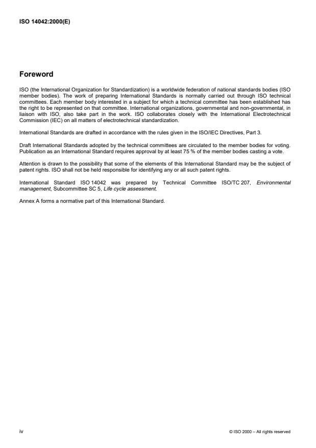 ISO 14042:2000 ISO 14042:2000 - Environmental management -- Life cycle assessment -- Life cycle impact assessment - Page 4 preview