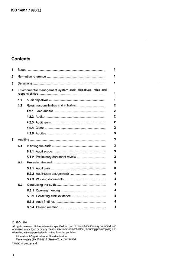 ISO 14011:1996 ISO 14011:1996 - Guidelines for environmental auditing -- Audit procedures -- Auditing of environmental management systems - Page 2 preview