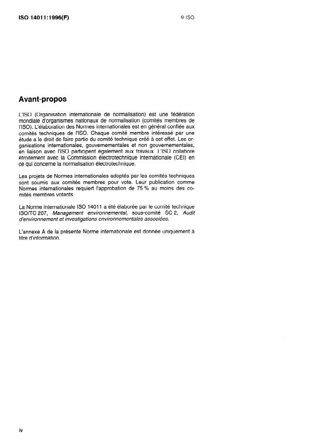ISO 14011:1996 ISO 14011:1996 - Lignes directrices pour l'audit environnemental -- Procédures d'audit -- Audit des systemes de management environnemental - Page 4 preview