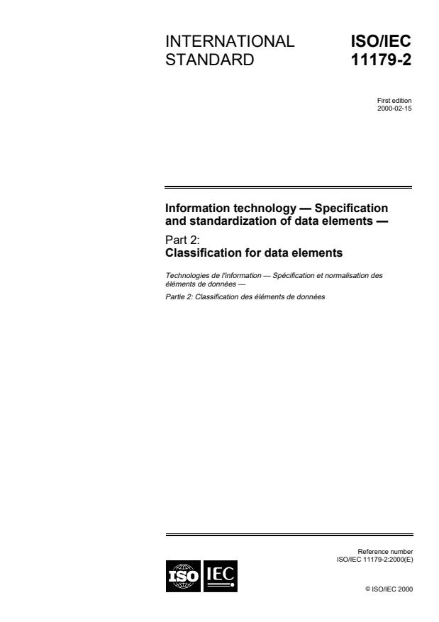 ISO/IEC 11179-2:2000 - Information technology  -- Specification and  standardization of data elements