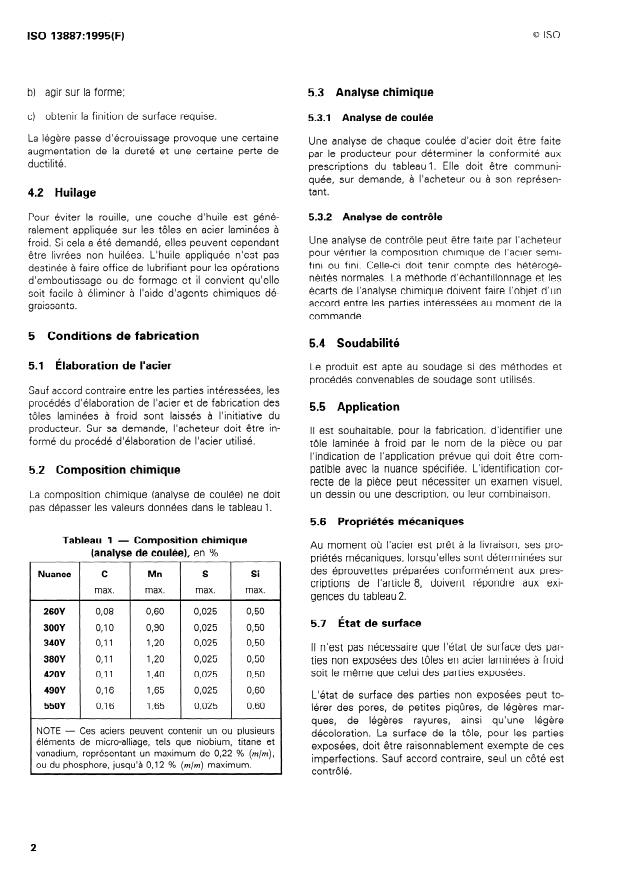 ISO 13887:1995 ISO 13887:1995 - Tôles laminées a froid en acier a limite d'élasticité et aptitude au formage accrues - Page 4 preview
