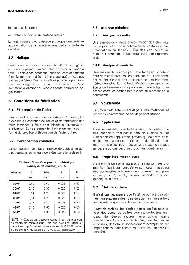 ISO 13887:1995 ISO 13887:1995 - Tôles laminées a froid en acier a limite d'élasticité et aptitude au formage accrues - Page 4 preview