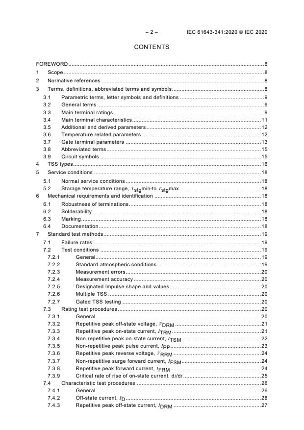 IEC 61643-341:2020 IEC 61643-341:2020 - Components for low-voltage surge protection - Part 341: Performance requirements and test circuits for thyristor surge suppressors (TSS) - Page 4 preview