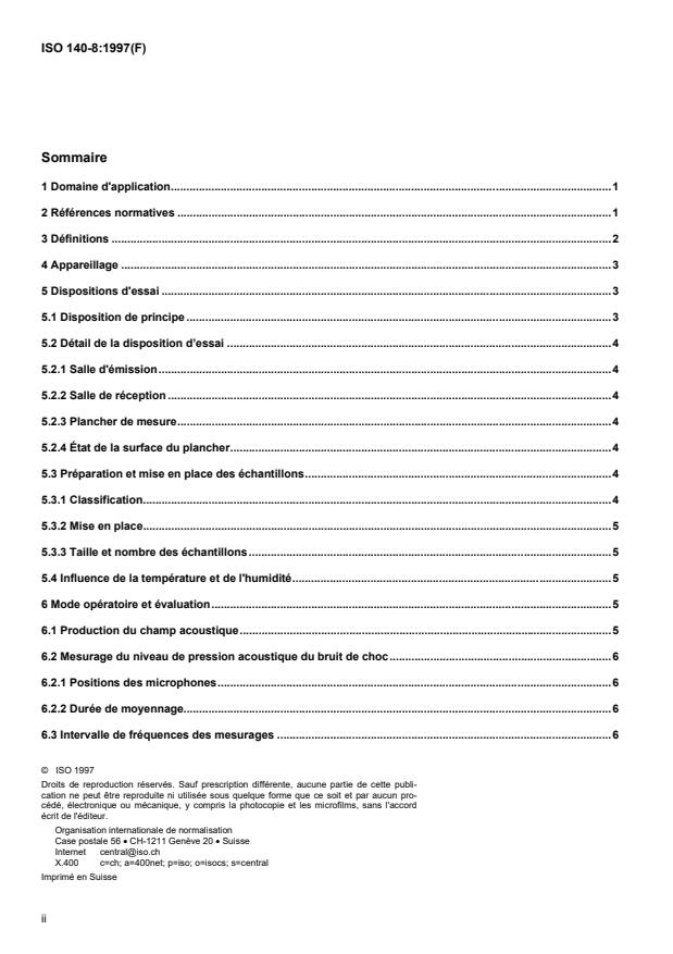 ISO 140-8:1997 ISO 140-8:1997 - Acoustique -- Mesurage de l'isolement acoustique des immeubles et des éléments de construction - Page 2 preview