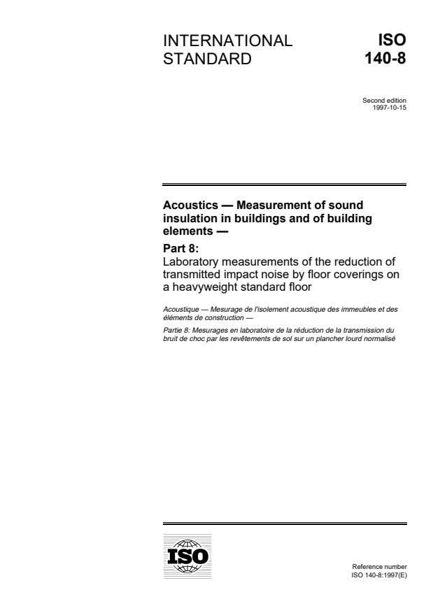 ISO 140-8:1997 - Acoustics -- Measurement of sound insulation in buildings and of building elements