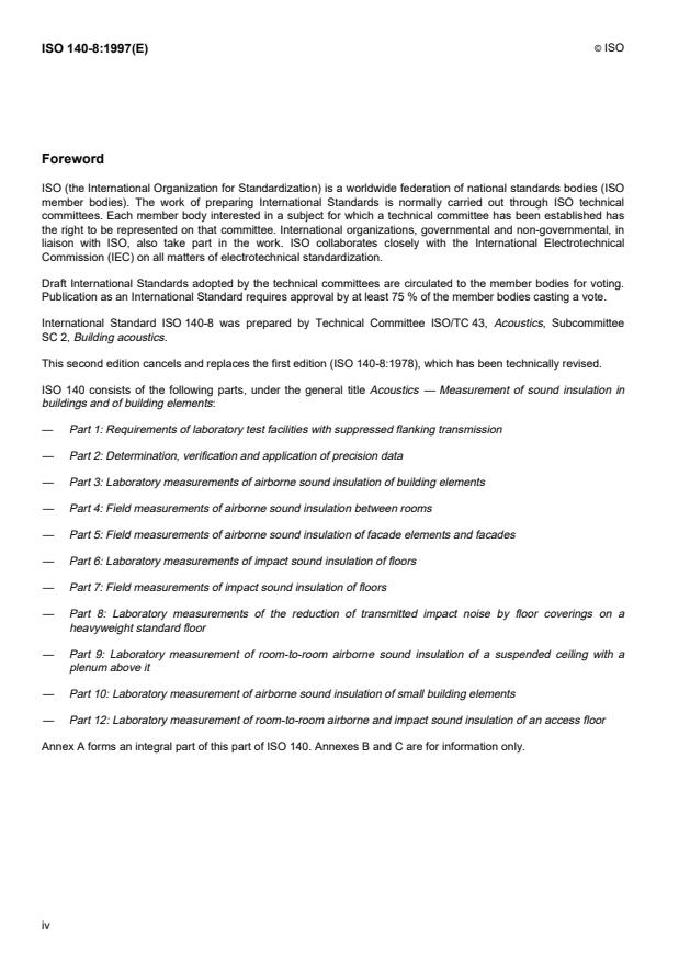 ISO 140-8:1997 ISO 140-8:1997 - Acoustics -- Measurement of sound insulation in buildings and of building elements - Page 4 preview