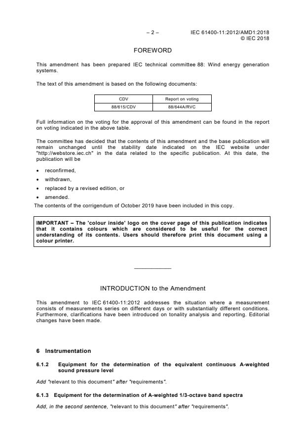 IEC 61400-11:2012/AMD1:2018 IEC 61400-11:2012/AMD1:2018 - Amendment 1 - Wind turbines - Part 11: Acoustic noise measurement techniques - Page 4 preview