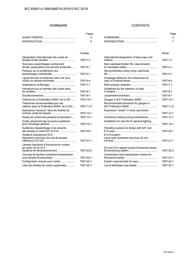 IEC 60061-4:1990/AMD16:2018 IEC 60061-4:1990/AMD16:2018 - Amendment 16 - Lamp caps and holders together with gauges for the control of interchangeability and safety - Part 4: Guidelines and general information - Page 4 preview