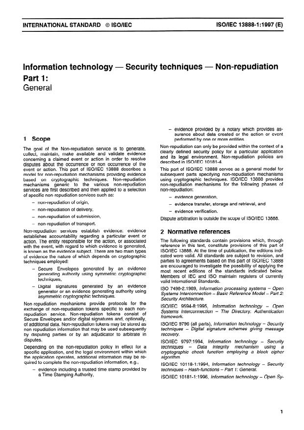 ISO/IEC 13888-1:1997 - Information technology -- Security techniques -- Non-repudiation