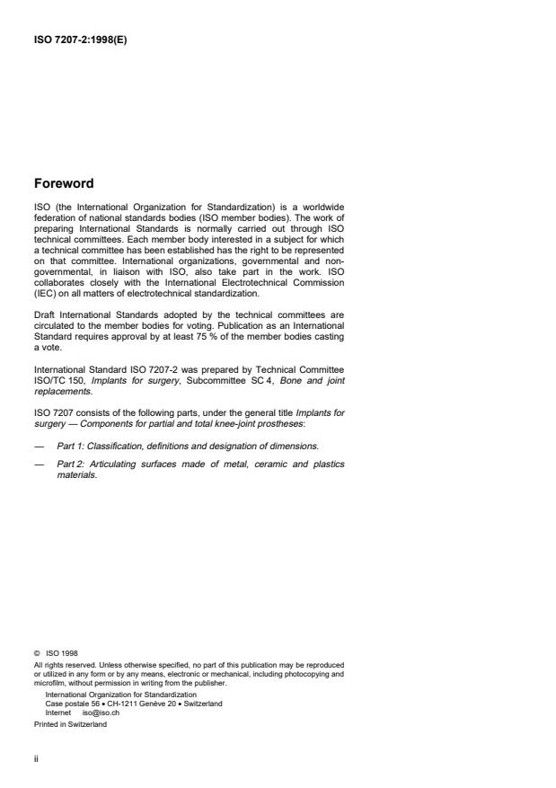 ISO 7207-2:1998 ISO 7207-2:1998 - Implants for surgery -- Components for partial and total knee joint prostheses - Page 2 preview