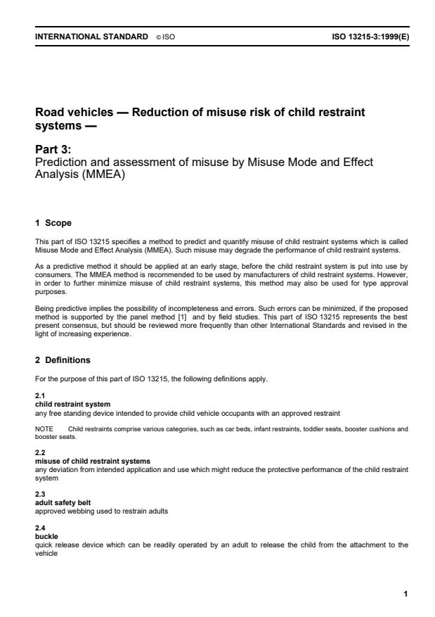 ISO 13215-3:1999 - Road vehicles -- Reduction of misuse risk of child restraint systems