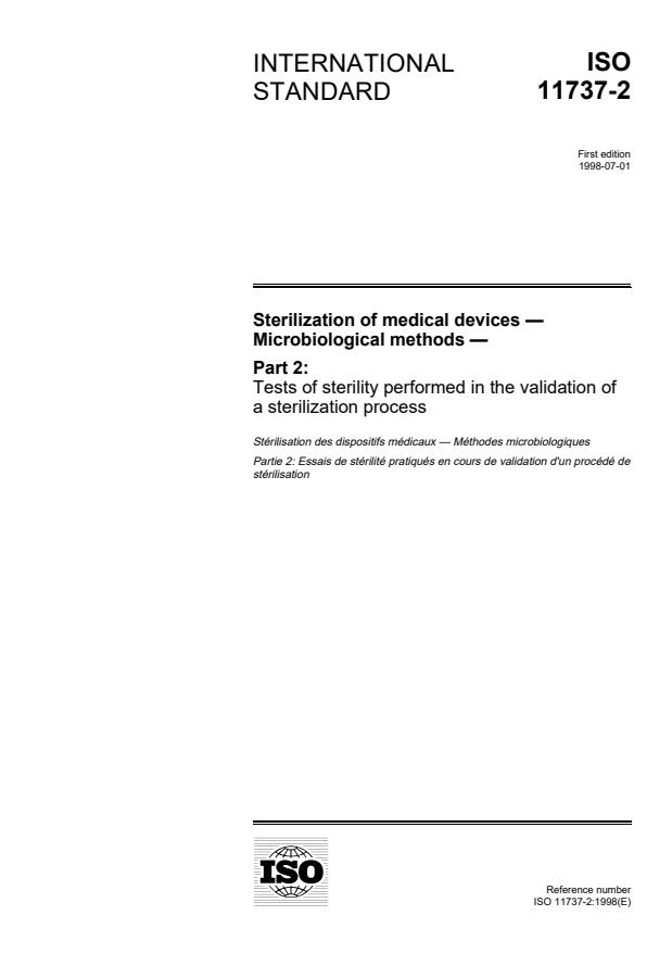 ISO 11737-2:1998 - Sterilization of medical devices -- Microbiological methods