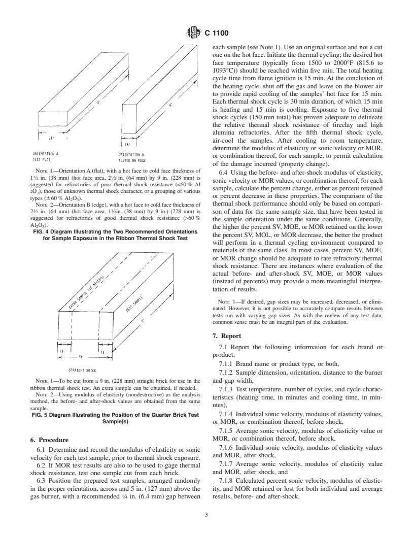 ASTM C1100-88(1998) - Standard Test Method for Ribbon Thermal Shock Testing of Refractory Materials (Withdrawn 2005)