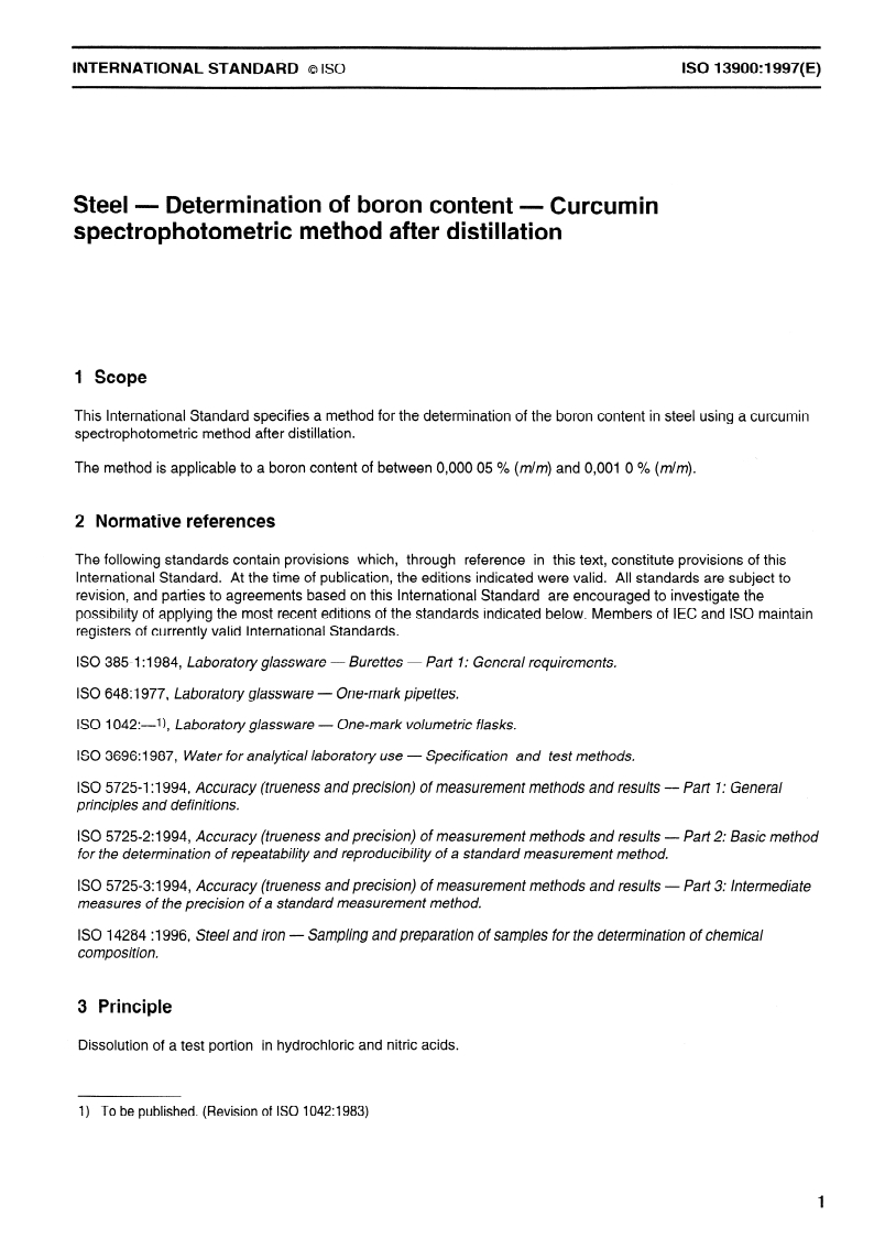 ISO 13900:1997 - Steel — Determination of boron content — Curcumin spectrophotometric method after distillation
Released:8/21/1997