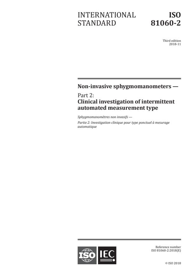 ISO 81060-2:2018 - Non-invasive sphygmomanometers - Part 2: Clinical investigation of intermittent automated measurement type
