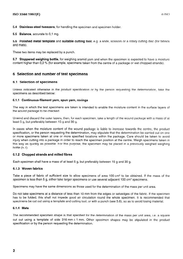 ISO 3344:1997 ISO 3344:1997 - Reinforcement products -- Determination of moisture content - Page 4 preview