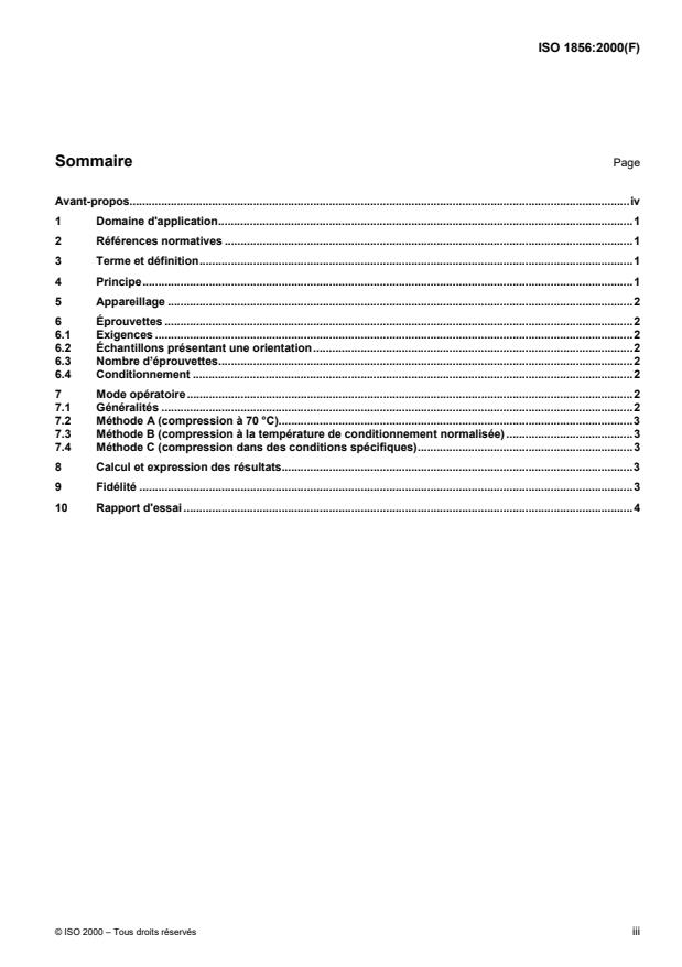 ISO 1856:2000 - Matériaux polymeres alvéolaires souples -- Détermination de la déformation rémanente apres compression