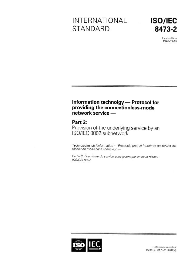 ISO/IEC 8473-2:1996 - Information technology -- Protocol for providing the connectionless-mode network service