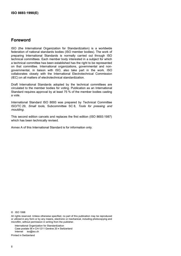 ISO 8693:1998 ISO 8693:1998 - Tools for moulding -- Flat ejector pins - Page 2 preview