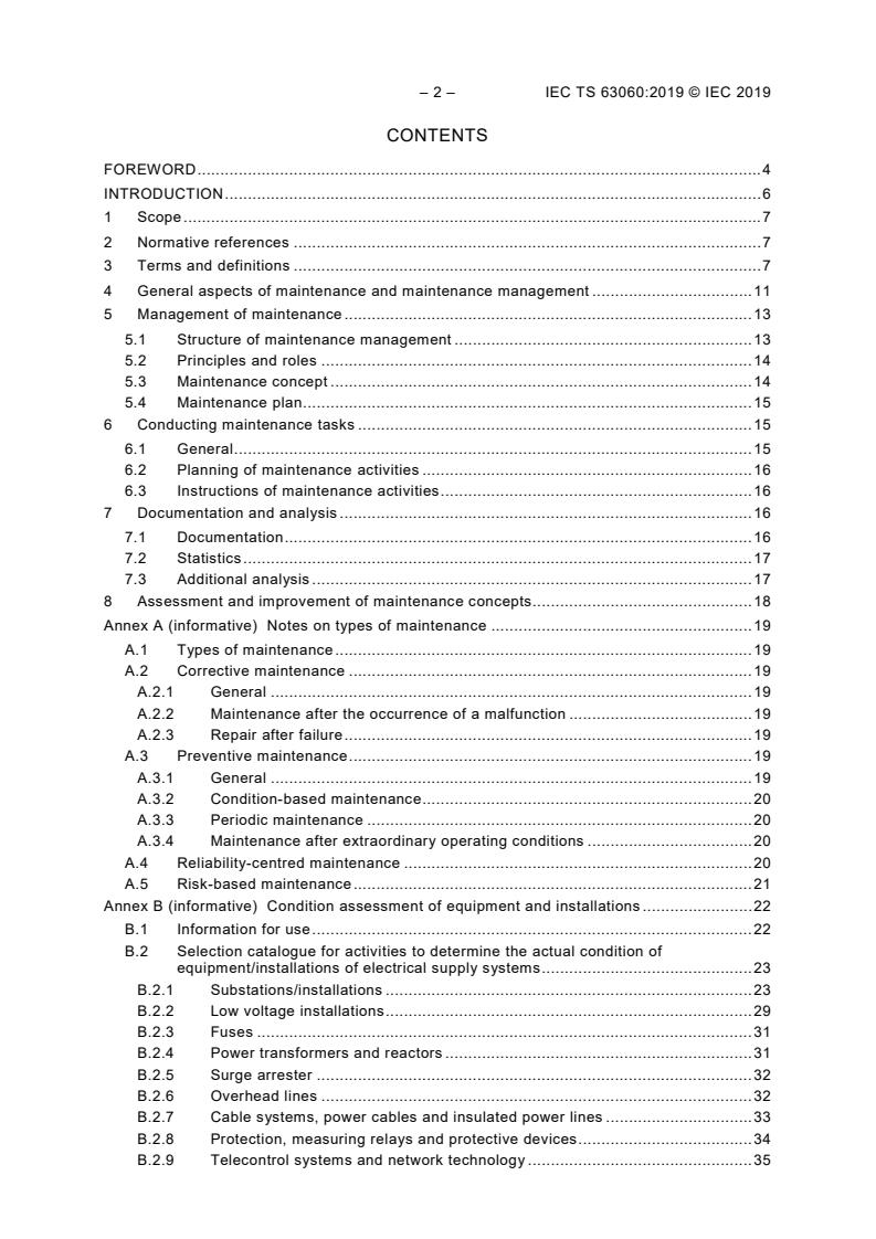 IEC TS 63060:2019 IEC TS 63060:2019 - Electric energy supply networks - General aspects and methods for the maintenance of installations and equipment - Page 4 preview