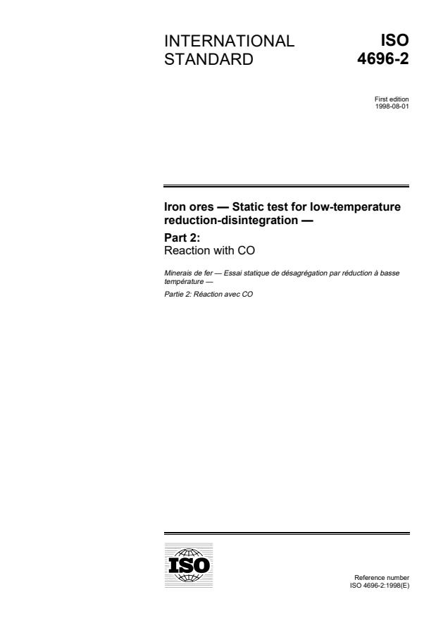 ISO 4696-2:1998 - Iron ores -- Static test for low-temperature reduction-disintegration