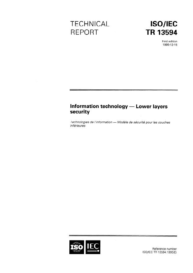ISO/IEC TR 13594:1995 - Information technology -- Lower layers security
