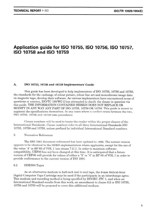 ISO/TR 13928:1994 - Application guide for ISO 10755, ISO 10756, ISO 10757, ISO 10758 and ISO 10759