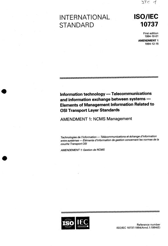 ISO/IEC 10737:1994/Amd 1:1994 - NCMS Management