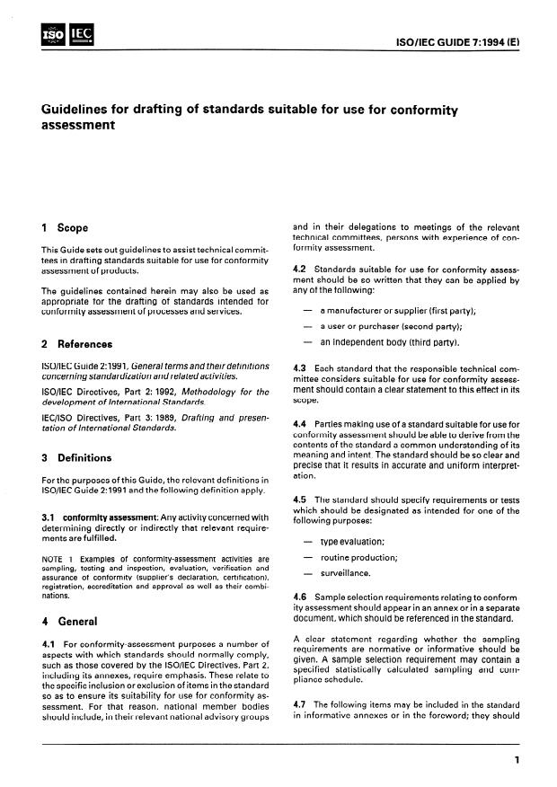ISO/IEC Guide 7:1994 - Guidelines for drafting of standards suitable for use for conformity assessment