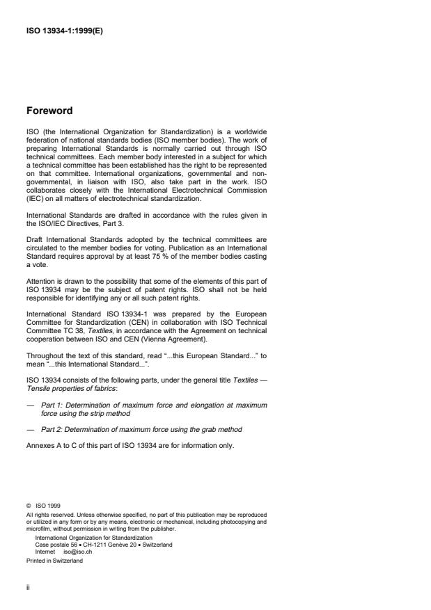 ISO 13934-1:1999 ISO 13934-1:1999 - Textiles -- Tensile properties of fabrics - Page 2 preview