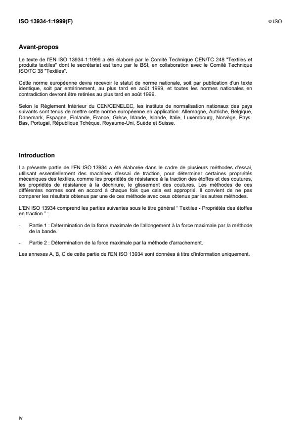 ISO 13934-1:1999 ISO 13934-1:1999 - Textiles -- Propriétés des étoffes en traction - Page 4 preview