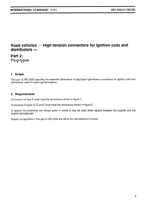 ISO 3553-2:1997 - Road vehicles -- High-tension connectors for ignition coils and distributors