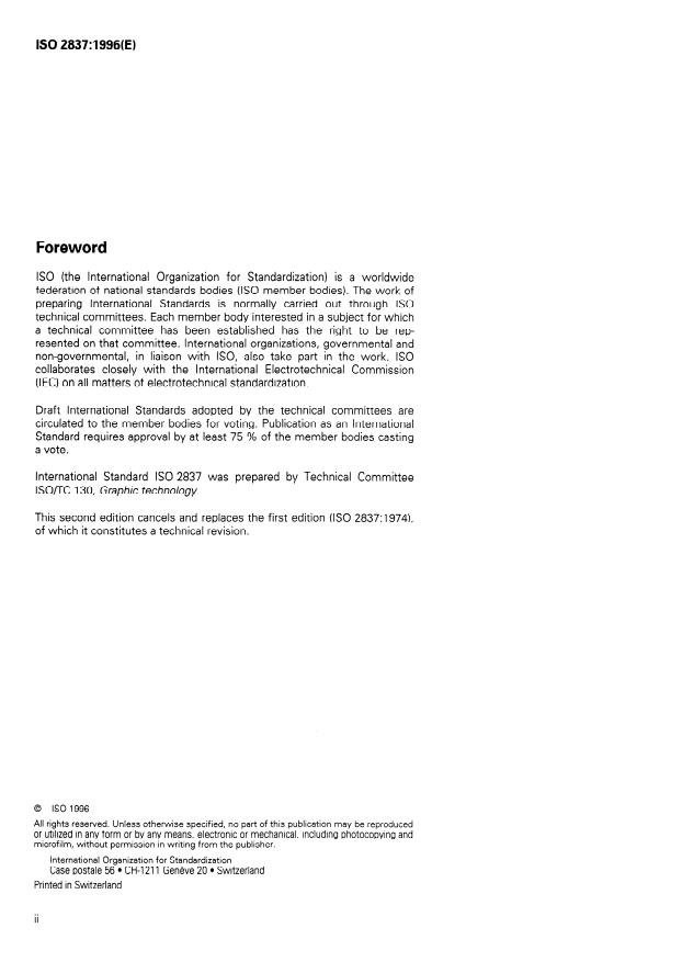 ISO 2837:1996 ISO 2837:1996 - Graphic technology -- Prints and printing inks -- Assessment of resistance to solvents - Page 2 preview