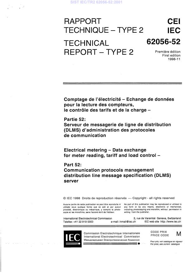 IEC/TR2 62056-52:2001