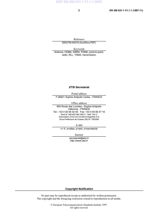 SIST EN 300 631-1 V1.1.1:2003 SIST EN 300 631-1 V1.1.1:2003 - Page 4 preview