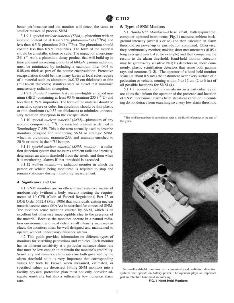 ASTM C1112-99 - Standard Guide for Application of Radiation Monitors to the Control and Physical Security of Special Nuclear Material